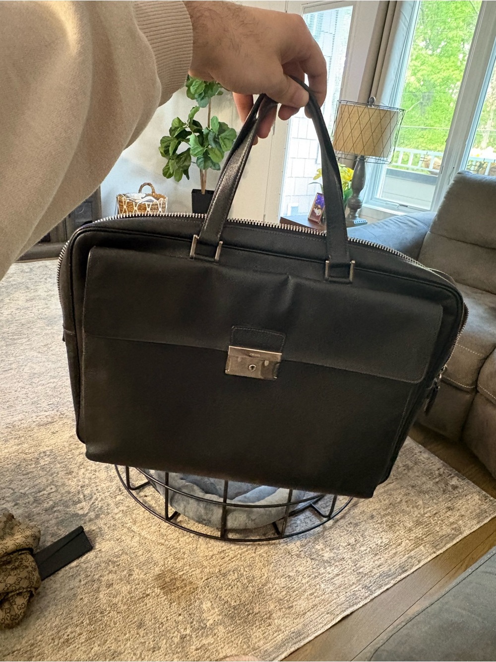 Men's Black Prada Leather Briefcase Travel & Work Bag